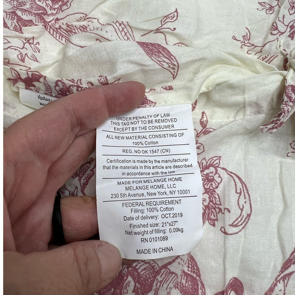 Melange Home Red Toile Embroidered Vintage French Inspired Cotton Pillow 1 Sham - Picture 5 of 10